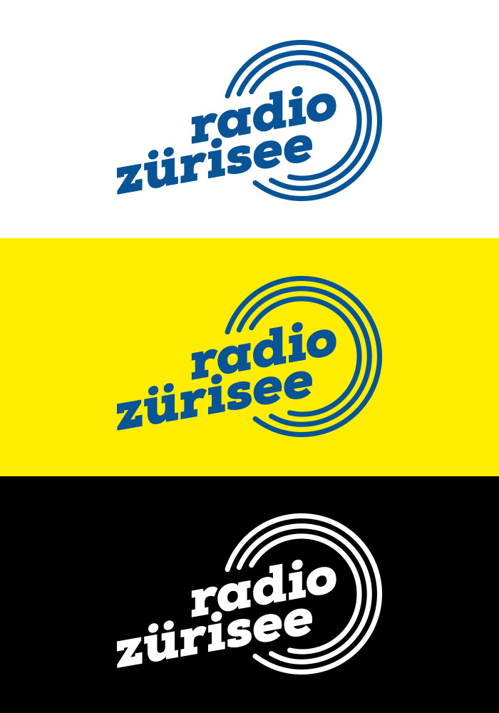 Das neue Logo Radio Zürisee auf Weiss, Gelb und Schwarz