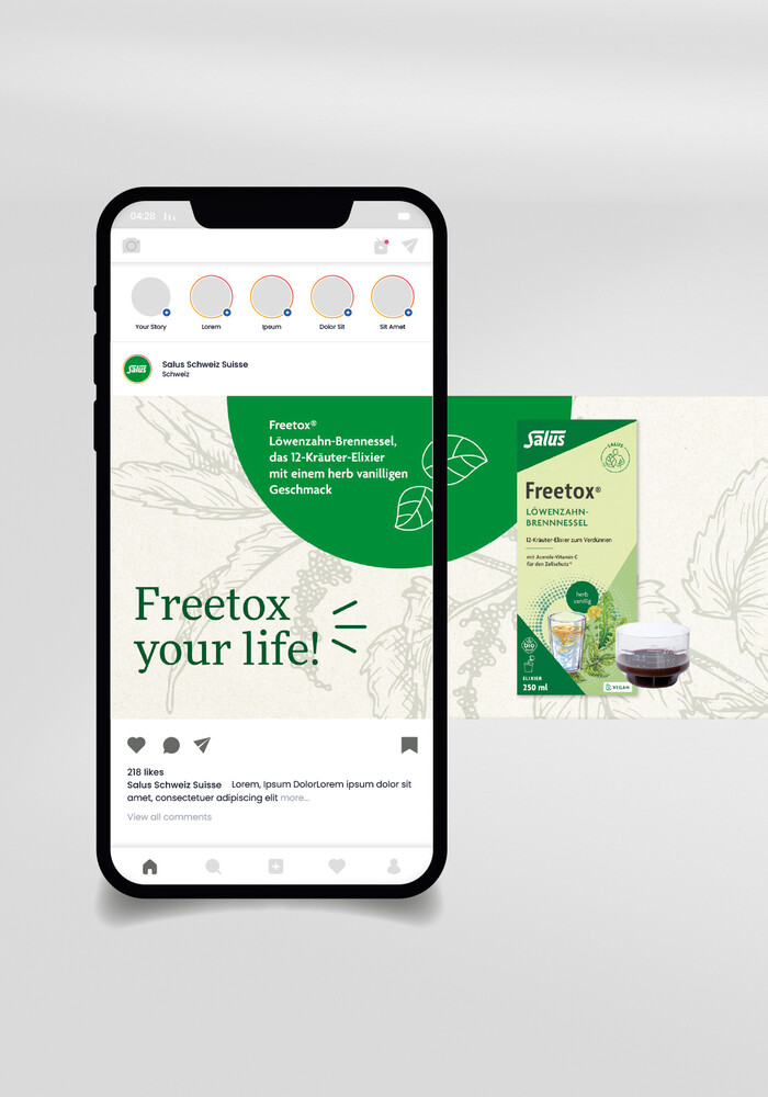 Social-Media-Beitrag «Freetox your life!» auf dem Telefon
